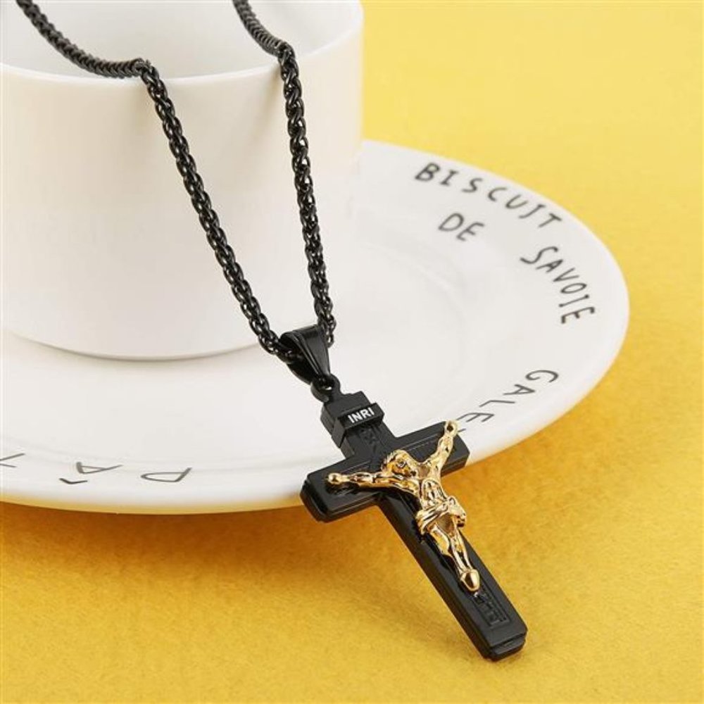 Catholic Jesus Christ on INRI,  Cross Crucifix Gold Silver, Pendant Necklace 22"